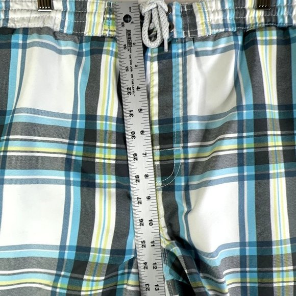 Caribbean Joe Mens Swim Trunks Large Aqua Green Gray Plaid Hawaiian Pocket GUC - Picture 13 of 14